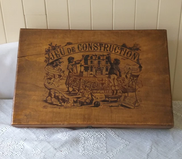 Jeu De Construction Ancien En Bois – Architecture Française – Jouet Vintage